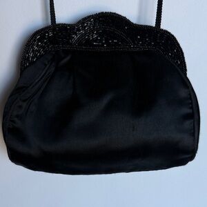 La Regale Black Satin Beaded Clutch